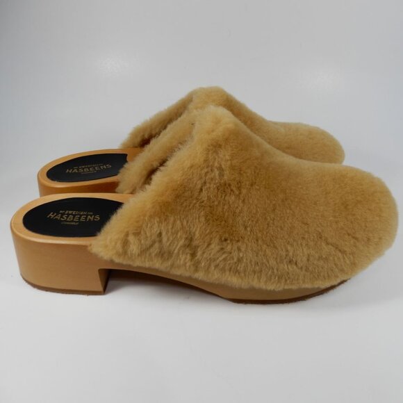 Swedish Hasbeens Fluff Slip On CLOGS Size 41 10.5 11 Shearling Wood NEW $340 - Picture 6 of 14